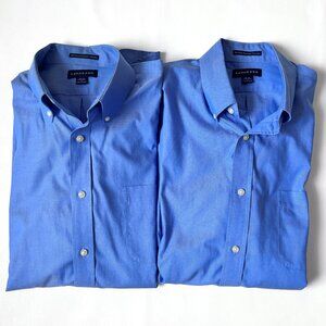 2 Lands End No Iron Supima Cotton Oxford Pinpoint Dress Shirts Traditional Fit